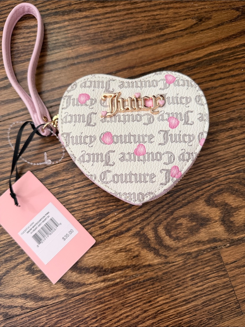 Juicy Couture Cream and Pink Heart Wristlet Pouch